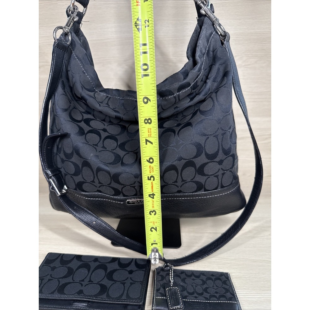 COACH Authentic Black & Silver Monogram Handbag‎ Satchel Purse 23279 Slouchy - Picture 2 of 12
